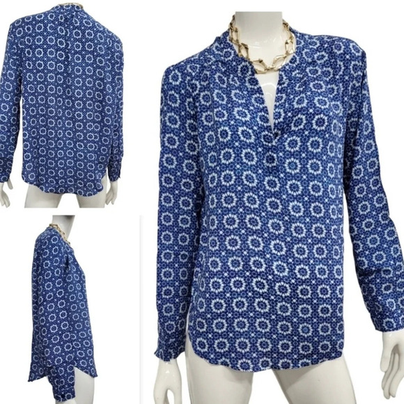 VELVET By Graham & Spencer Printed Blue & White Long Sleeves BNWT Small - Picture 3 of 10